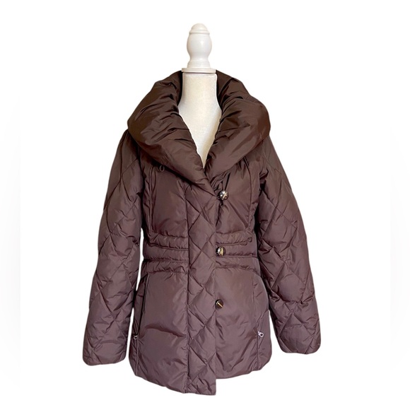 Larry Levine Women's Brown Pillow Collar Down Filled puffer Jacket Size Small - Picture 1 of 11